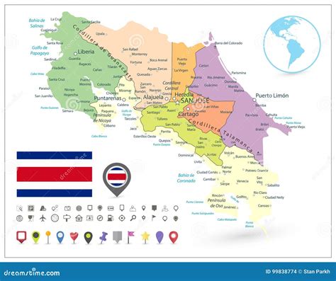 Icone Di Bianco E Della Mappa Di Costa Rica Administrative Map Isolated