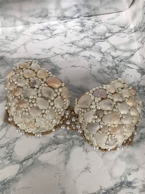 Mermaid Shell Bra Rave Top Pearl Gold White Costume Edm Festival Edc Siren Seashells Lingerie