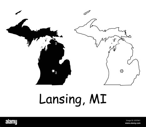 Michigan MI State Map USA With Capital City Star At Lansing Black