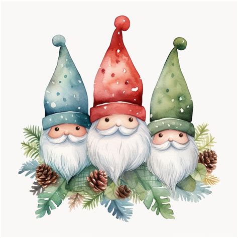 Premium Photo There Are Three Gnomes With Hats And Beards On A White