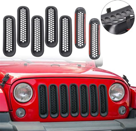 Motors 7pcs Black Front Mesh Grille Insert Mesh Grille For 2007 2017 Jeep Wrangler Jk Automotive