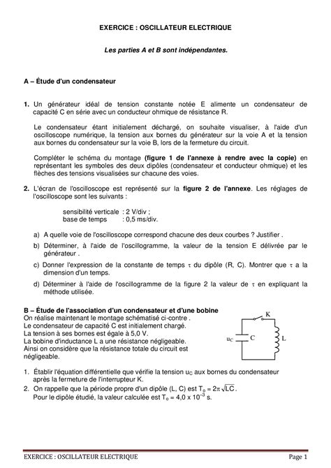 Oscillations libres d un circuit RLC série Série d exercices 1