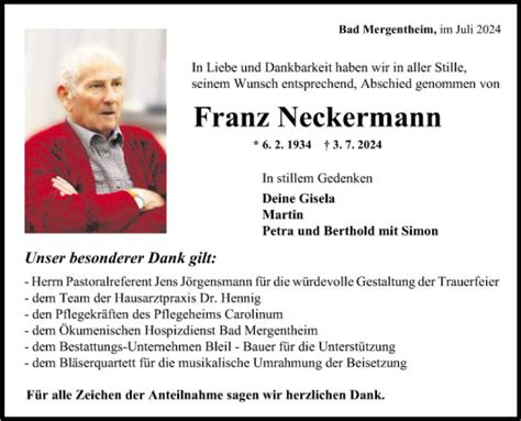 Traueranzeigen Von Franz Neckermann Trauerportal Ihrer Tageszeitung