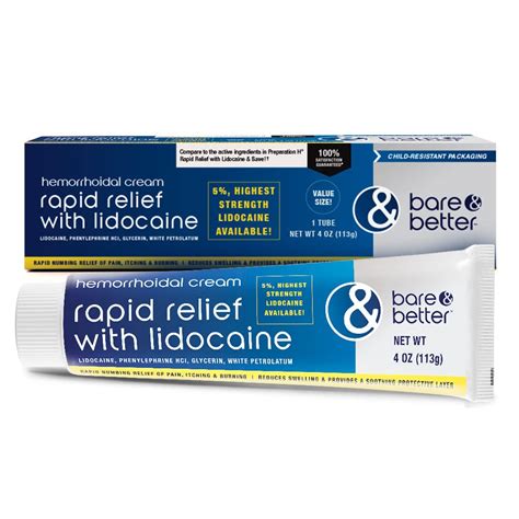 Buy Hemorrhoid Symptom Cream, Rapid with 5% Lidocaine, Highest Strength Lidocaine, by Bare and ...