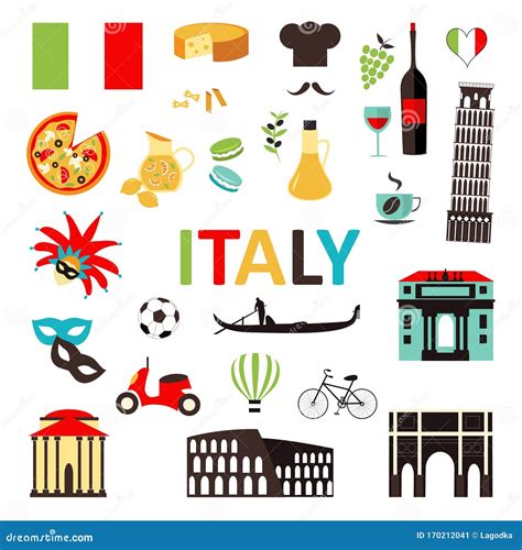 Italy Symbols And Icons Set Stock Vector Illustration Of Mask Italy