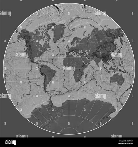 Tectonic Plate Boundaries On A Bilevel Map Of The World In The Van Der