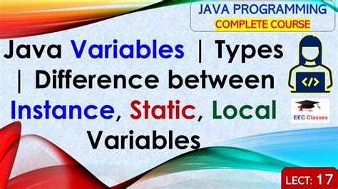 L17 Java Variables Types Difference Between Instance Static Local Variables Java