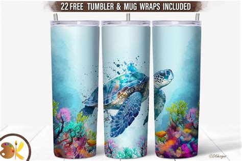 Sea Turtle Tumbler Sublimation 20 Oz Skinny Tumbler Ocean