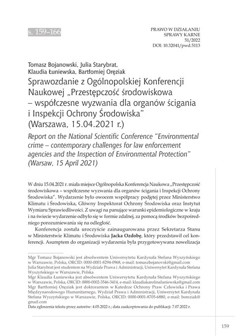 PDF Sprawozdanie z Ogólnopolskiej Konferencji Naukowej Przestępczość