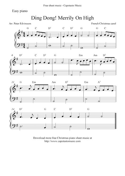 Free Printable Sheet Music Free Christmas Sheet Music For Easy Piano Ding Dong Merrily On High