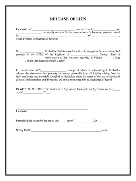 Printable Release Of Lien Form Florida Printable Forms Free Online