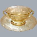 Fostoria Topaz Yellow June Etched Glass Cream Soup Bowl And Vintage