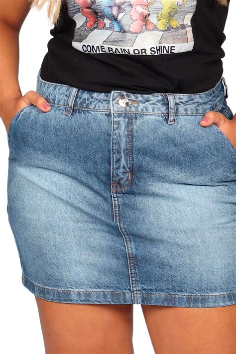 Mini Saia Justa Almaria Plus Size Fact Jeans Azul