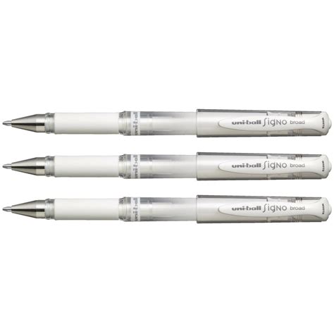 Uni Ball Signo Broad Gel Pen White 3 Pack Officeworks