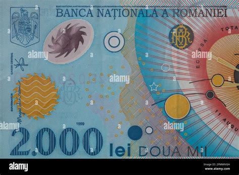 Fragment Of Romanian Lei Banknote Series Polymer For