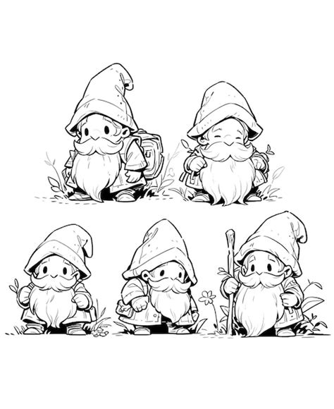 Libro De Colorear Adorables Gnomos En Estilo De Dibujos Animados