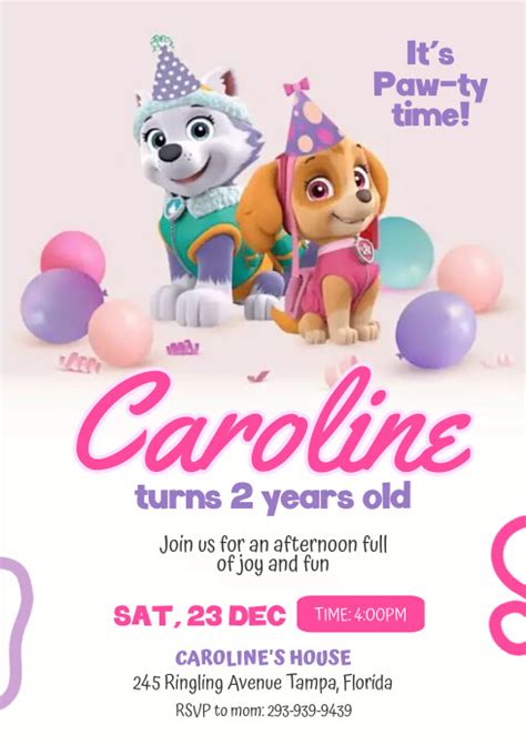 Paw Patrol Skye Birthday Invitation Template Postermywall