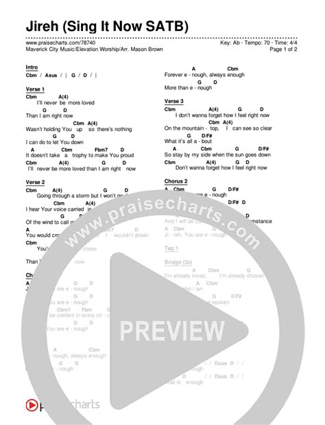 Jireh Sing It Now SATB Chords PDF Maverick City Music Elevation