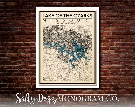 Wall Art Map Print Of Lake Of The Ozarks Missouri Etsy