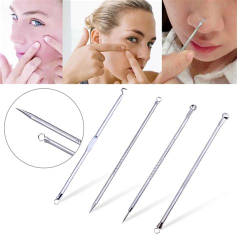 Elecool 4pcs Acne Blackhead Removal Needles Stainless Steel Pimple Spot Comedone Extractor