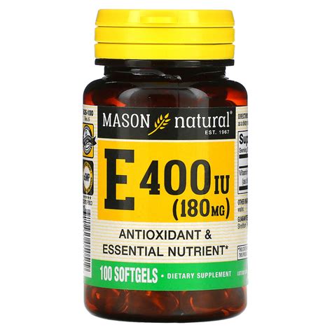 Mason Natural Vitamin E 180 Mg 400 IU 100 Softgels