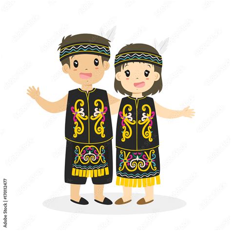 Vetor De Indonesian Boy And Girl Wearing Dayak North Kalimantan