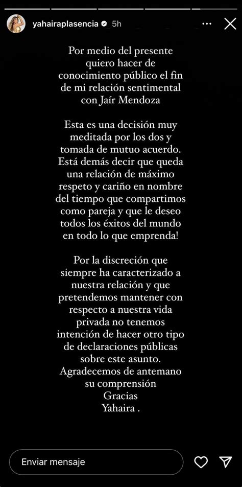 Yahaira Plasencia anuncia fin de su relación con Jair Mendoza Le