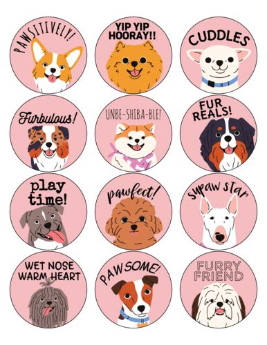Assorted Dog Pun Circle Stickers Template Onlinelabels®