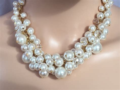 Pearl Cluster Necklace In Ivory Pearls By Janellsjewels On Etsy