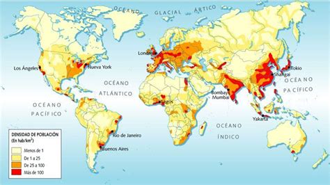 mapa mundial distribución población humana Actividades de geografía