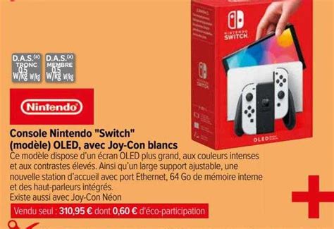 Promo Console Nintendo Switch Mod Le Oled Avec Joy Con Blancs Chez