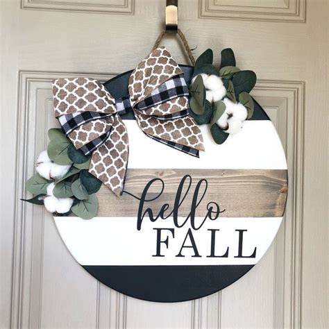 Hello Fall Striped Door Hanger Halloween Outdoor Decor Fall Etsy