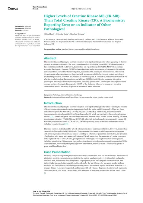 (PDF) Higher Levels of Creatine Kinase MB (CK-MB) Than Total Creatine ...