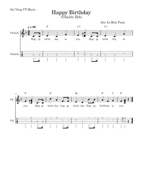 Happybirthday Ukulele Tab Sheet Music For Ukulele Mixed Duet