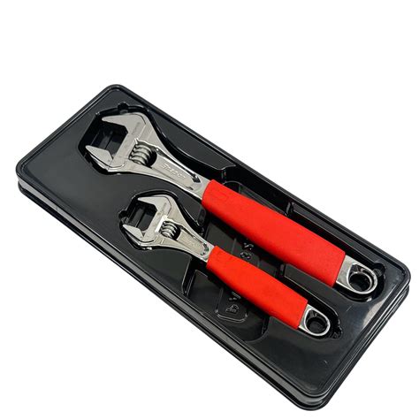 Snap On 2 Pc Flank Drive Plus Adjustable Wrench Set 8 And 12 Red