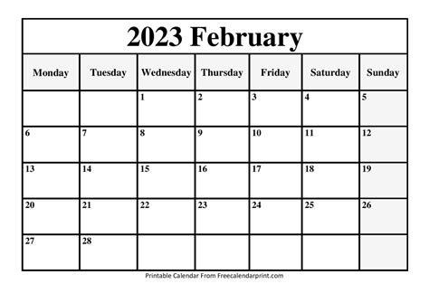 February 2023 Calendar Printable PDF Blank Templates