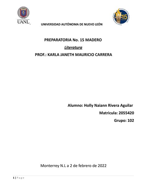 HNRA AR Etapa 1 Literatura PREPARATORIA No 15 MADERO Literatura PROF