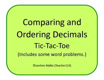 Decimals Tic Tac Toe Comparing And Ordering Decimals By Teacher