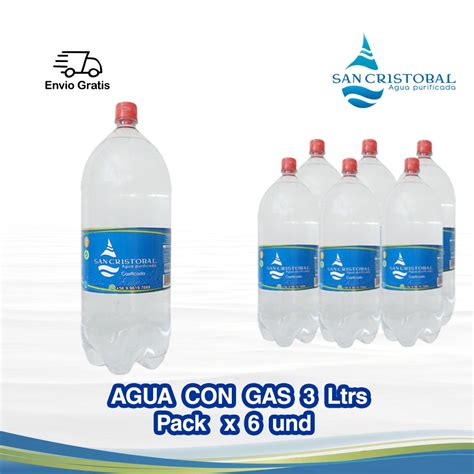 Agua Purificada Con Gas X 3 Ltrs Pack 6 Und Agua San Cristobal