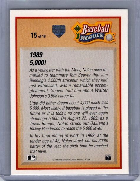 1991 Upper Deck 15 Nolan Ryan Baseball Heroes Nolan Ryan Good EBay