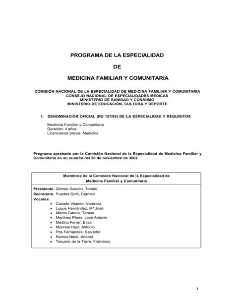 Programa De La Especialidad De Medicina Familiar Y Comunitaria