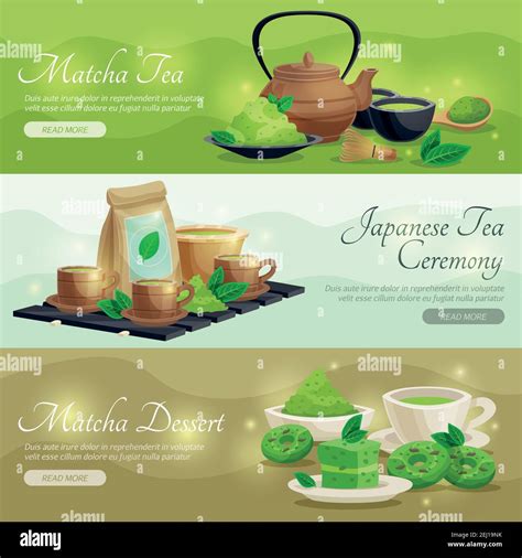 Japanese Tea Ceremony 3 Horizontal Banners Webpage Design Green Matcha