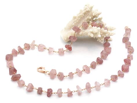 Collana In Argento Dorato E Quarzo Rosa Atlantide