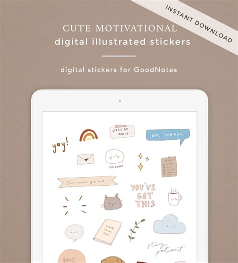 Cute Motivational Illustrated Stickers Digital Planner Stickers for ...