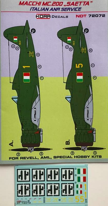 Macchi MC 200 SAETTA Italian ANR Service Kora Models NDT72072