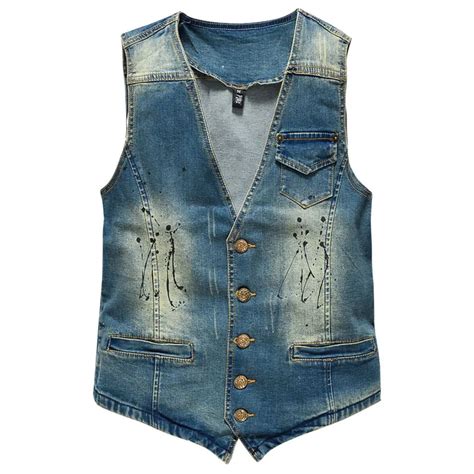 YuWaiJiaRen Men S Denim Vest Men Cowboy Vintage Casual Waistcoat Holes