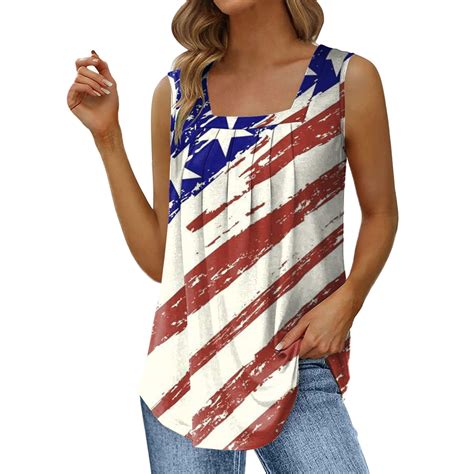 Jsaierl Independence Day Tops For Women Plus Size Patriotic Stars And