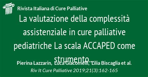 La Valutazione Della Complessit Assistenziale In Cure Palliative