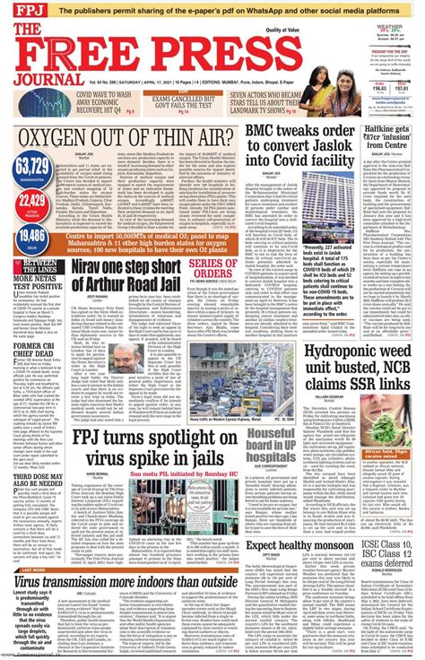 The Free Press Journal Mumbai April 17 2021 Newspaper