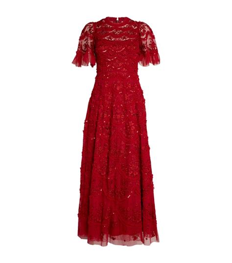 Womens Needle Thread Red Embellished Lily Bloom Gown Harrods US